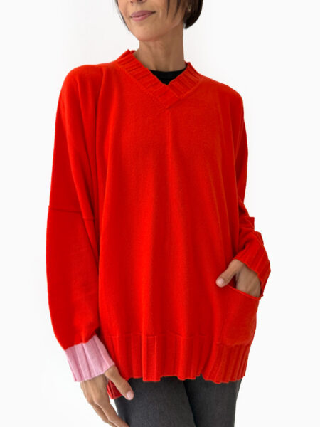 Contrast double pocket sweater